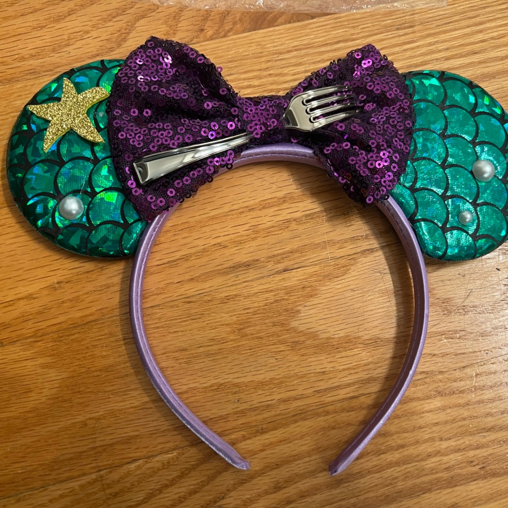 Purple and Green sequin Minnie Mouse ears Mermaid Headband